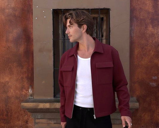 Burgundy wool boxy jacket