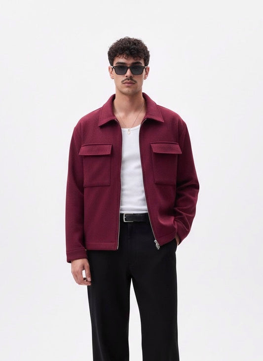 Burgundy wool boxy jacket