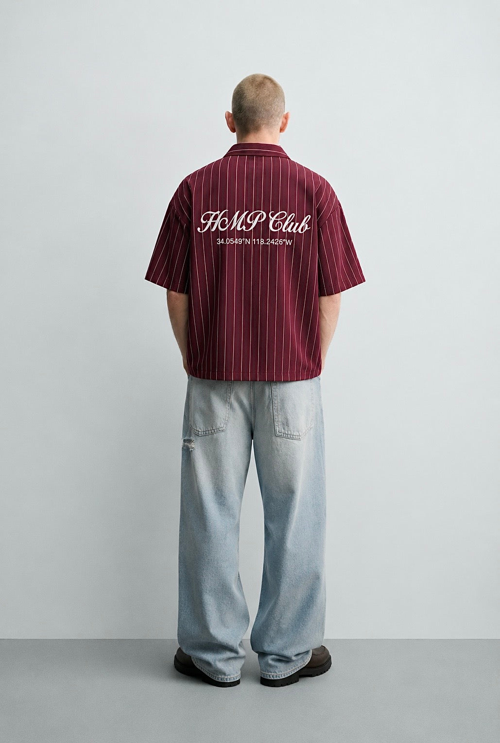 Burgundy Striped Linen boxy shirt