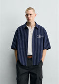 Dark blue Striped linen boxy shirt