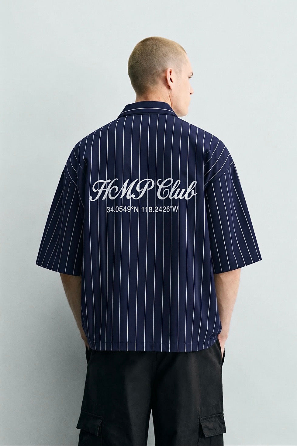 Dark blue Striped linen boxy shirt