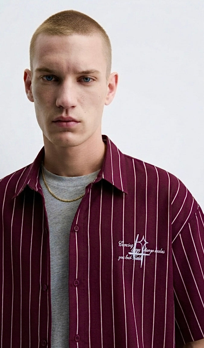 Burgundy Striped Linen boxy shirt